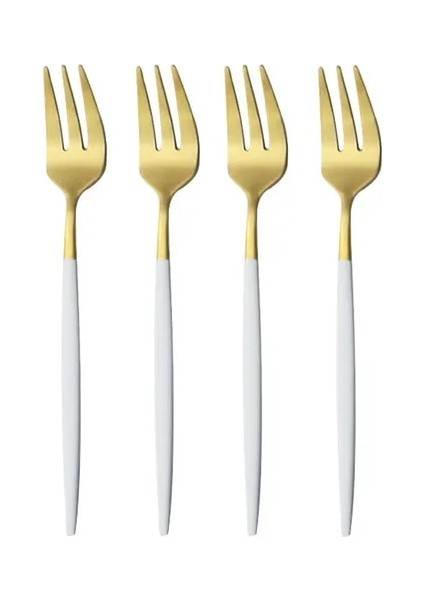Beyaz Altın 4 Adet Mat Altın Kek Çatal Yemek Takımı Sofra Takımı Gümüş Çatal Bıçak Kaşık Seti Tatlı Meyve Salatası Çatal Paslanmaz Çelik Sofra (Yurt Dışından)
