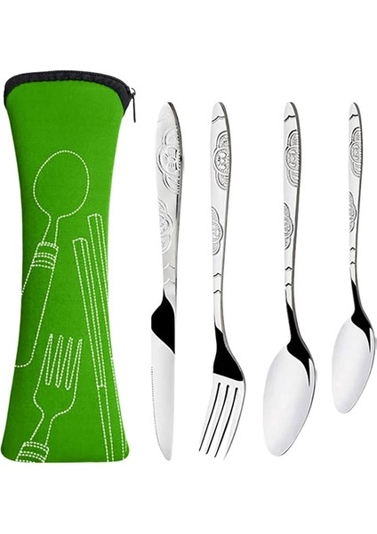 Yeşil 5 Adet Piknik Paslanmaz Çelik Kamp Taşınabilir Çatal Bıçak Kaşık Seti Yürüyüş Yemek Takımı Aile Kaşık Çatal Seyahat Durumda Sofra (Yurt Dışından)