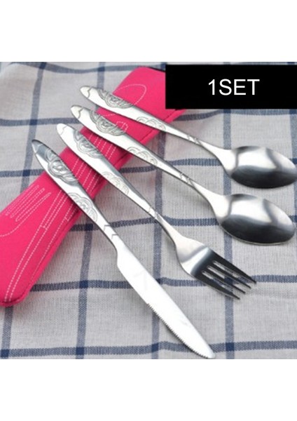 Yeşil 5 Adet Piknik Paslanmaz Çelik Kamp Taşınabilir Çatal Bıçak Kaşık Seti Yürüyüş Yemek Takımı Aile Kaşık Çatal Seyahat Durumda Sofra (Yurt Dışından)