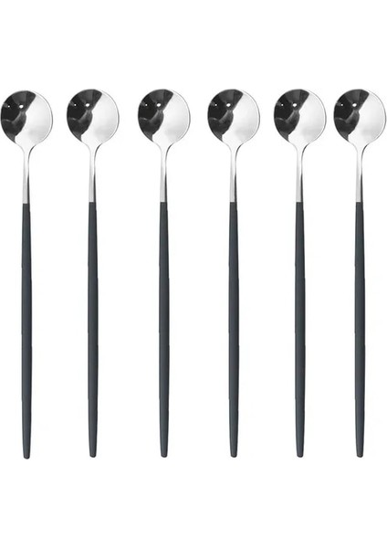 Siyah Gümüş 6 Adet Buz Kaşığı Tatlı Kahve Çay Paslanmaz Çelik Uzun Kaşık Seti Karıştırma Kaşıkları Siyah Altın Tatlı Kaşıkları Bar Aksesuarları (Yurt Dışından)