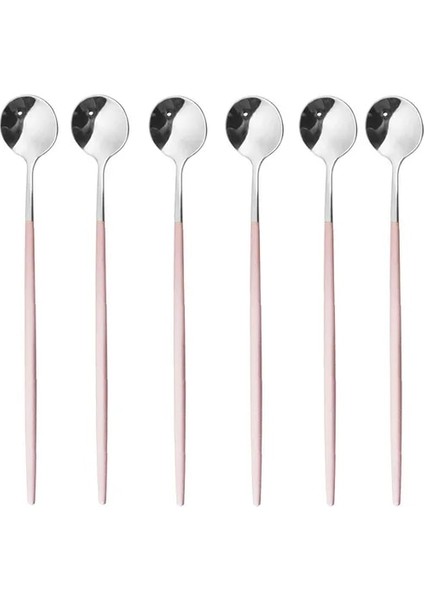 Pembe Gümüş 6 Adet Buz Kaşığı Tatlı Kahve Çay Paslanmaz Çelik Uzun Kaşık Seti Karıştırma Kaşıkları Siyah Altın Tatlı Kaşıkları Bar Aksesuarları (Yurt Dışından)