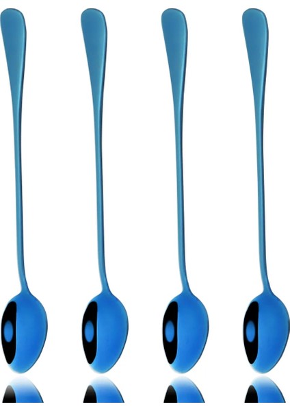 Gökkuşağı 4 Adet Mavi Uzun Saplı Kaşık Çatal Bıçak Kaşık Seti Paslanmaz Çelik Yemek Takımı Tatlı Dondurma Kahve Kaşığı Karıştırma Kaşığı Parti Sofra (Yurt Dışından)