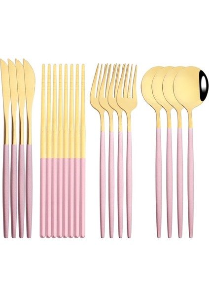 16 Adet Pembe Altın 12-16 Adet Çubuklarını Bıçak Çatal Kaşık Çatal Seti Yeşil Altın Yemek Takımı Seti Lüks Paslanmaz Çelik Sofra Takımı Kore Sofra Seti (Yurt Dışından)