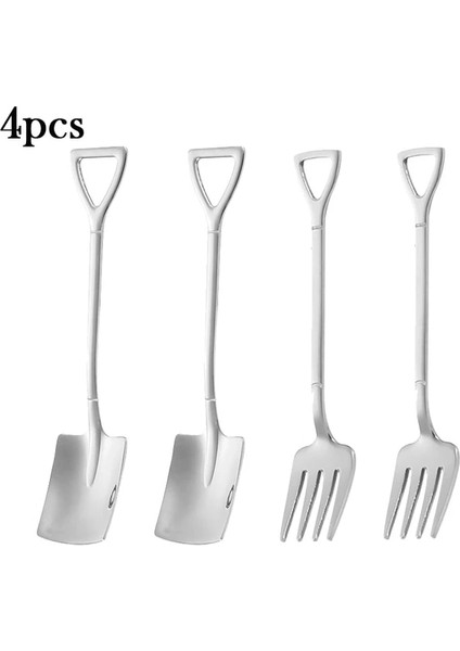 2FROKES2SPOONSA 1/4/8/adet Kürek Kaşık Paslanmaz Çelik Çay Kaşığı Yaratıcı Kahve Kaşığı Dondurma Tatlı Kepçe Sofra Çatal Bıçak Kaşık Seti (Yurt Dışından)