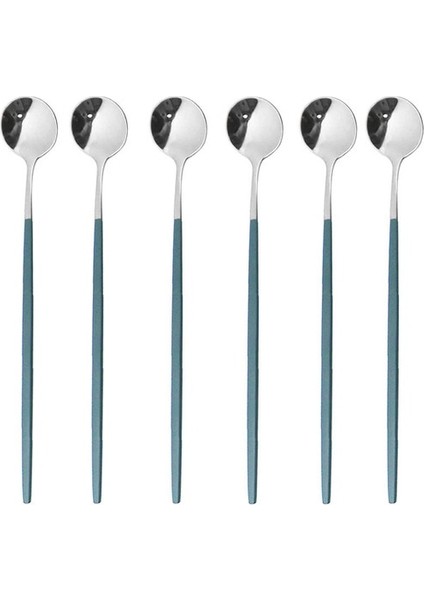 Yeşil Gümüş 6 Adet Buz Kaşığı Tatlı Kahve Çay Paslanmaz Çelik Uzun Kaşık Seti Karıştırma Kaşıkları Siyah Altın Tatlı Kaşıkları Bar Aksesuarları (Yurt Dışından)