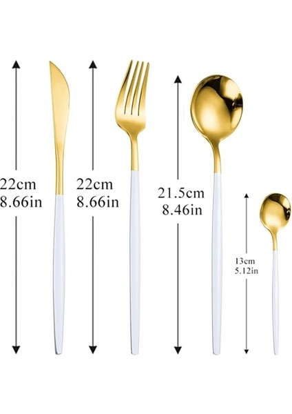 Whitegold 4 Adet Ayna Altın Paslanmaz Çelik Çatal Bıçak Kaşık Seti Çocuk Çatal Bıçak Çorba Tatlı Buz Kaşığı Komple Akşam Yemeği Yemek Takımı Seti Çubuklarını (Yurt Dışından)