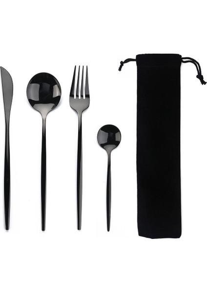 Mat Beyaz Altın Taşınabilir 4 Adet Yemek Takımı Seti Paslanmaz Çelik Sofra Çatal Batı Bıçak Çatal Çay Kaşığı Mutfak Yemeği Sofra Takımı Çanta ile Set (Yurt Dışından)