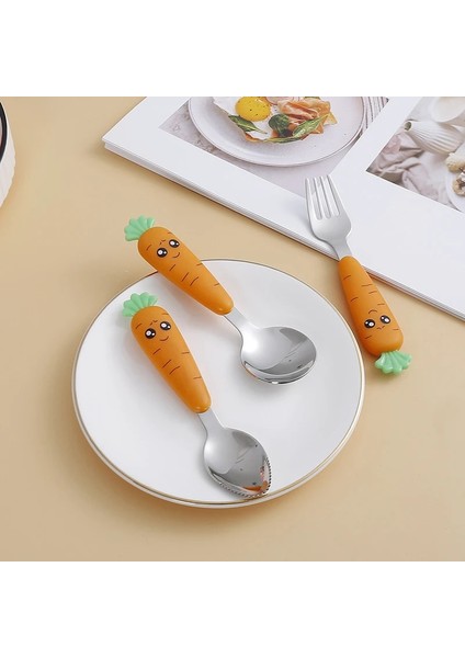 Bir Set Çocuk Havuç Sofra Seti 3 Adet Paslanmaz Çelik Kaşık Çatal Sofra Takımı Kutusu ile Çocuk Yemek Takımı Bebek Besleme Mutfak Malzemeleri (Yurt Dışından)