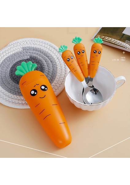 Bir Set Çocuk Havuç Sofra Seti 3 Adet Paslanmaz Çelik Kaşık Çatal Sofra Takımı Kutusu ile Çocuk Yemek Takımı Bebek Besleme Mutfak Malzemeleri (Yurt Dışından)