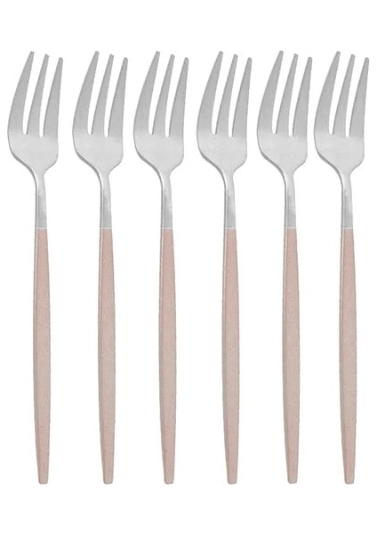 Pembe Gümüş 6 Adet Altın Çatal Seti Çay Kek Aperatif Çatal Yemek Takımı Çatal Mat 304 Paslanmaz Çelik Sofra Tatlı Meyve Çatalı Sofra Takımı Seti (Yurt Dışından)