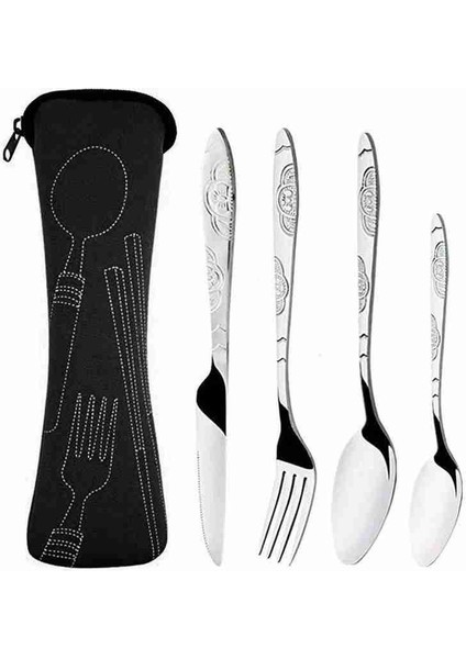 3 Adet/4 Adet Set Yemek Takımı Taşınabilir Baskılı Çelik Kaşık Çatal Biftek Bıçağı Seti Seyahat Çatal Bıçak Takımı Sofra Çanta ile (Yurt Dışından) fiyatları