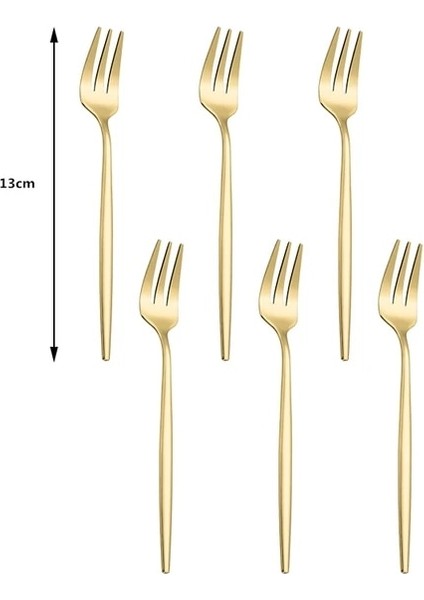 Meyve Çatalı 6 Adet 6 Parça Sofra Altın Sofra Takımı Kaşık Seti Paslanmaz Çelik Batı Yemek Bıçağı Meyve Çatalı Çay Kaşığı Altın Çatal Yemek Takımı Seti (Yurt Dışından)
