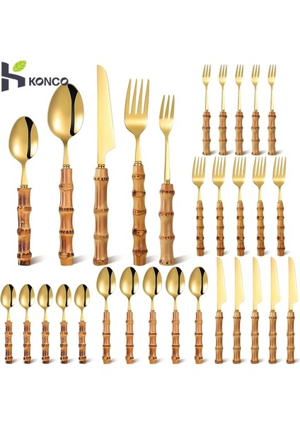 Spoon1 Bambu Çatal Bıçak Takımları Paslanmaz Çelik Yemek Takımları Altın Ahşap Sofra Batı Yemek Bıçağı Çatal Çay Kaşığı Cutleries (Yurt Dışından) indirimleri