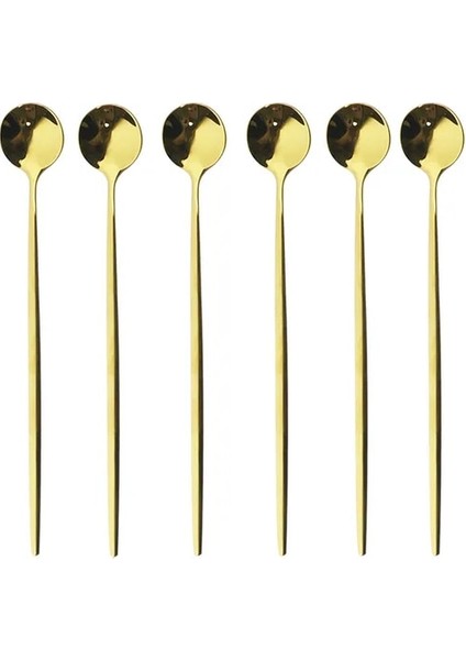 Altın 6 Adet Buz Kaşığı Tatlı Kahve Çay Paslanmaz Çelik Uzun Kaşık Seti Karıştırma Kaşıkları Siyah Altın Tatlı Kaşıkları Bar Aksesuarları (Yurt Dışından)