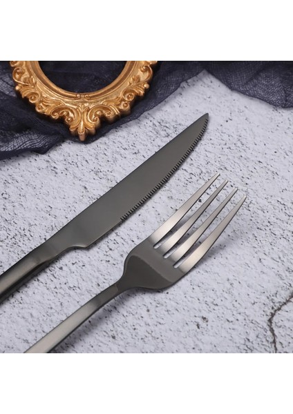 Rosegold 1 Takım Siyah Çatal Bıçak Kaşık Seti Paslanmaz Çelik Çatal Kaşık Bıçak Seti Yemek Takımı Seti Kaşık Komple Sofra Seti Çevre Dostu (Yurt Dışından)