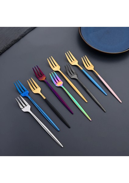 Yeşil Gümüş 6 Adet Paslanmaz Çelik Siyah Altın Meyve Çatalı Yemek Takımı Kek Çatalı Tatlı Kepçe Sofra Takımı Ev Sofra Bar Çatal Bıçak Kaşık Seti (Yurt Dışından)