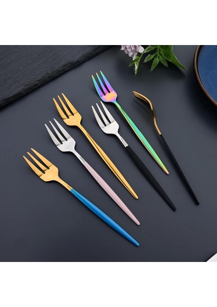 Yeşil Gümüş 6 Adet Paslanmaz Çelik Siyah Altın Meyve Çatalı Yemek Takımı Kek Çatalı Tatlı Kepçe Sofra Takımı Ev Sofra Bar Çatal Bıçak Kaşık Seti (Yurt Dışından)