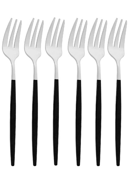 Siyah Gümüş 6 Adet Altın Çatal Seti Çay Kek Aperatif Çatal Yemek Takımı Çatal Mat 304 Paslanmaz Çelik Sofra Tatlı Meyve Çatalı Sofra Takımı Seti (Yurt Dışından)