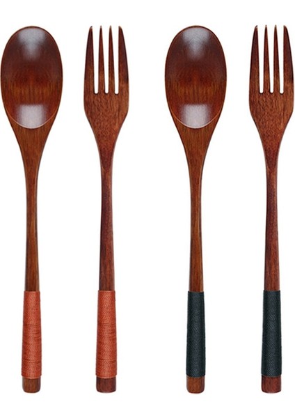 Çatal Kaşık Seti Kahverengi 2 Adet Tahta Kaşık Çatal Yemek Takımı Seti Uzun Tahta Kaşık ve Çatal Seti Tatlı Çorba Kaşığı Yemek Çatalı Taşınabilir Çatal Sofra (Yurt Dışından)