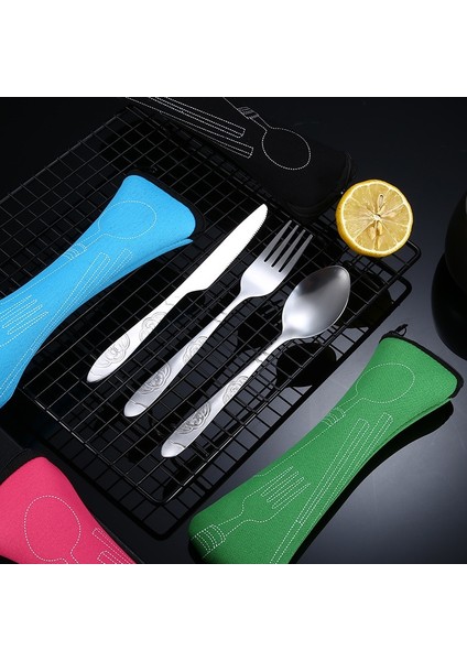 Yeşil 4 Adet 4 Adet/3 Adet Set Yemek Takımı Taşınabilir Baskılı Bıçaklar Çatal Kaşık Paslanmaz Çelik Aile Kamp Biftek Çatal Sofra Çanta ile (Yurt Dışından) fırsatları