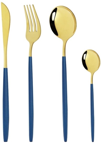 4 Adet Mavi Altın Sıcak Satış Siyah Lüks Yemek Takımı Çatal Bıçak Kaşık Seti 18/10 Paslanmaz Çelik Sofra Takımı Ev Tatlı Çatal Kaşık Bıçak Mutfak Yemeği Seti (Yurt Dışından)
