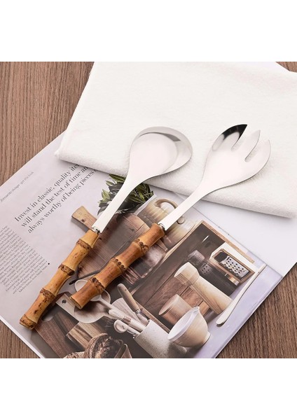 2 Adet Gümüş 2 Adet Gümüş Yemek Takımı Çatal Bıçak Takımı 304 Paslanmaz Çelik Ahşap Bambu Saplı Yemek Servisi Salata Spork Sunucu Çatal Kaşık Sofra Seti (Yurt Dışından) indirimleri