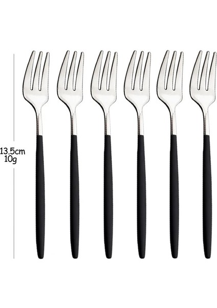 Siyah Gümüş 6 Adet Paslanmaz Çelik Siyah Altın Meyve Çatalı Yemek Takımı Kek Çatalı Tatlı Kepçe Sofra Takımı Ev Sofra Bar Çatal Bıçak Kaşık Seti (Yurt Dışından)