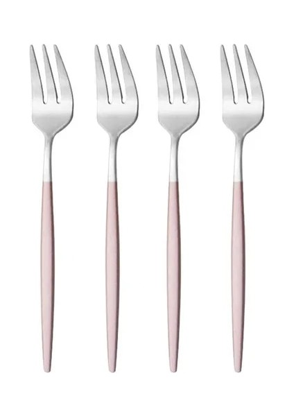 Pembe Gümüş 4 Adet Mat Altın Kek Çatal Yemek Takımı Sofra Takımı Gümüş Çatal Bıçak Kaşık Seti Tatlı Meyve Salatası Çatal Paslanmaz Çelik Sofra (Yurt Dışından)
