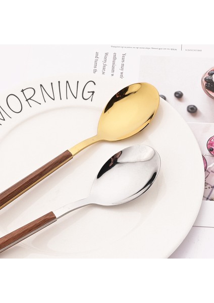4 Adet Çay Çatalı 4/12/16 Adet Gümüş Çatal Bıçak Kaşık Seti Çubuklarını Bıçak Çatal Kaşık Taklit Ahşap Saplı Kore Yemek Takımı Seti Lüks Sofra Seti (Yurt Dışından) fırsatları