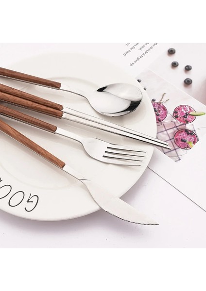 4 Adet Çay Çatalı 4/12/16 Adet Gümüş Çatal Bıçak Kaşık Seti Çubuklarını Bıçak Çatal Kaşık Taklit Ahşap Saplı Kore Yemek Takımı Seti Lüks Sofra Seti (Yurt Dışından) indirimleri