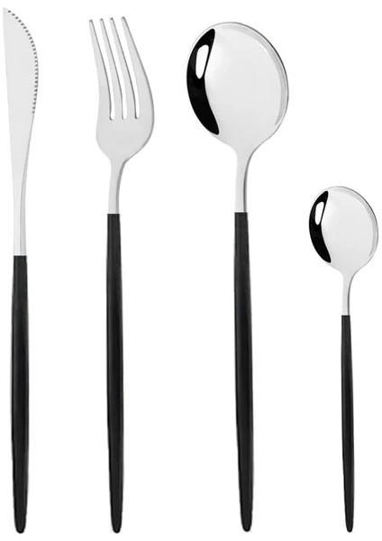4 Adet Siyah Gümüş Sıcak Satış Siyah Lüks Yemek Takımı Çatal Bıçak Kaşık Seti 18/10 Paslanmaz Çelik Sofra Takımı Ev Tatlı Çatal Kaşık Bıçak Mutfak Yemeği Seti (Yurt Dışından)