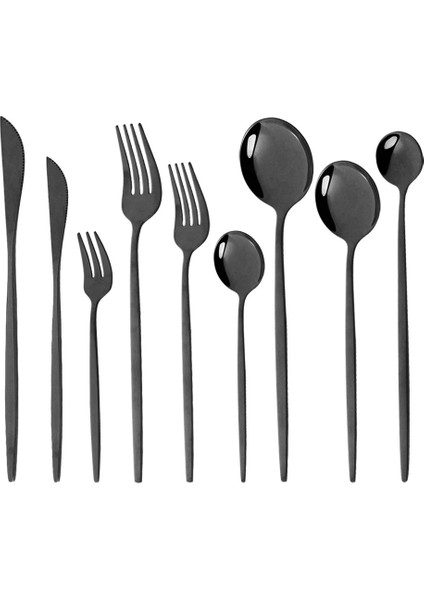 4 Adet Siyah Gümüş Sıcak Satış Siyah Lüks Yemek Takımı Çatal Bıçak Kaşık Seti 18/10 Paslanmaz Çelik Sofra Takımı Ev Tatlı Çatal Kaşık Bıçak Mutfak Yemeği Seti (Yurt Dışından)