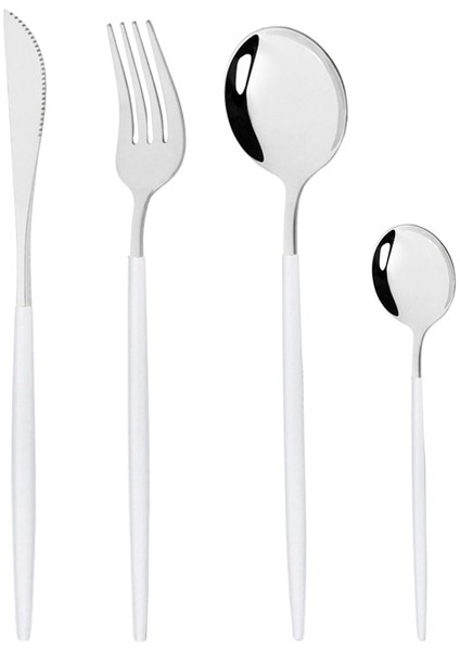 4 Adet Beyaz Gümüş Sıcak Satış Siyah Lüks Yemek Takımı Çatal Bıçak Kaşık Seti 18/10 Paslanmaz Çelik Sofra Takımı Ev Tatlı Çatal Kaşık Bıçak Mutfak Yemeği Seti (Yurt Dışından)