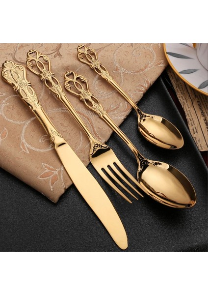 C Çay Kaşığı 6 Adet Paslanmaz Çelik Çatal Bıçak Kaşık Seti Altın Yemek Takımı Kraliyet Çay Kaşığı Çatal Bıçaklar Mutfak Batı Yemeği Gümüş Sofra Hediye (Yurt Dışından) fırsatları