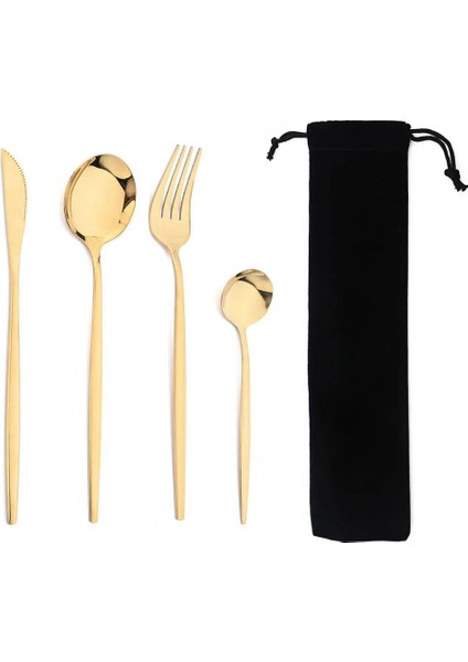 Gökkuşağı Taşınabilir 4 Adet Yemek Takımı Seti Paslanmaz Çelik Sofra Çatal Batı Bıçak Çatal Çay Kaşığı Mutfak Yemeği Sofra Takımı Çanta ile Set (Yurt Dışından) fırsatları