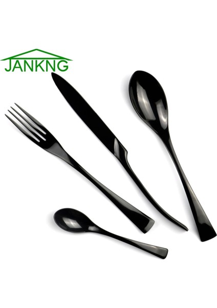 Rose Jankng 4 Adet/grup Siyah Paslanmaz Çelik Çatal-Kaşık Parlatma Çatal Bıçak Kaşık Seti Mutfak Sofra Çatal Biftek Bıçağı Çay Kaşığı Yemek Takımı (Yurt Dışından)