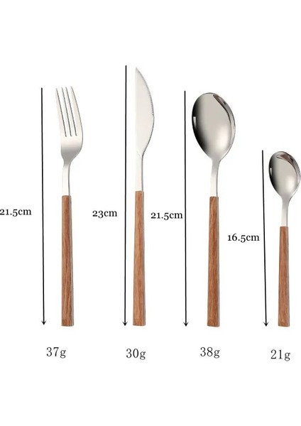 Gümüş 16 Adet Paslanmaz Çelik Taklit Ahşap Saplı Çatal Bıçak Kaşık Seti Yemek Takımı Kelepçe Batı Sofra Bıçak Çatal Çay Kaşığı Gümüş (Yurt Dışından)