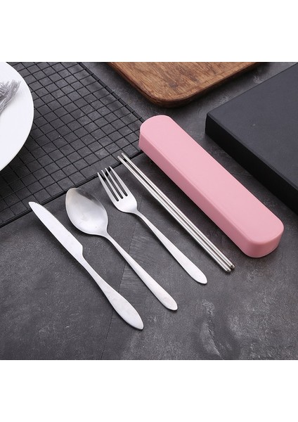 A-Pembe Kutu 4 Adet/takım Seyahat Kamp Çatal Bıçak Kaşık Seti Taşınabilir Sofra Paslanmaz Çelik Çubuklarını Kaşık Çatal Biftek Bıçağı Saklama Kutusu ile (Yurt Dışından)