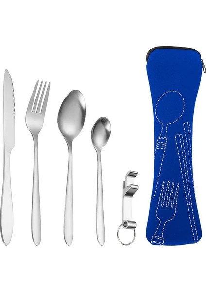5set-Derin Mavi 1pc Sofra Çantası Fermuarlı Yıkanabilir Seyahat Çatal Bıçak Takımı Çantası Taşınabilir Çanta Akşam Yemeği Ev Alet Seyahat Kamp Kaşığı Için (Yurt Dışından)