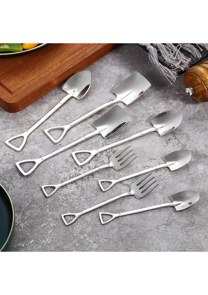 4pcsspoonsf 1/4/8/adet Kürek Kaşık Paslanmaz Çelik Çay Kaşığı Yaratıcı Kahve Kaşığı Dondurma Tatlı Kepçe Sofra Çatal Bıçak Kaşık Seti (Yurt Dışından)