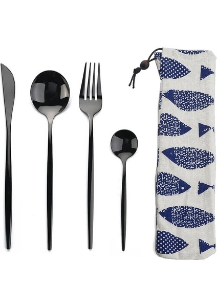 Beyaz Gümüş Taşınabilir 4 Adet Paslanmaz Çelik Sofra Çatal Bıçak Takımı Yemek Takımı Çanta ile Set Batı Bıçak Çatal Çay Kaşığı Mutfak Yemeği Sofra Takımı Seti (Yurt Dışından) fiyatları
