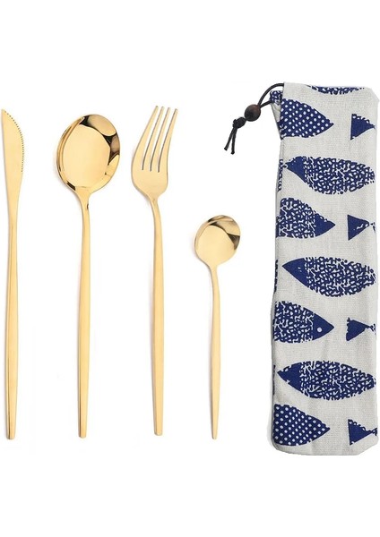 Beyaz Gümüş Taşınabilir 4 Adet Paslanmaz Çelik Sofra Çatal Bıçak Takımı Yemek Takımı Çanta ile Set Batı Bıçak Çatal Çay Kaşığı Mutfak Yemeği Sofra Takımı Seti (Yurt Dışından) modelleri