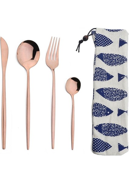 Beyaz Gümüş Taşınabilir 4 Adet Paslanmaz Çelik Sofra Çatal Bıçak Takımı Yemek Takımı Çanta ile Set Batı Bıçak Çatal Çay Kaşığı Mutfak Yemeği Sofra Takımı Seti (Yurt Dışından) fırsatları