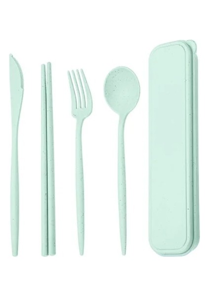 5 Adet Yeşil 1 Takım Buğday Samanı Sofra Öğrenciler Seyahat Piknik Taşınabilir Çatal Çubuk Kaşık Kılıfı ile Mutfak Aksesuarları ve Gadget (Yurt Dışından)