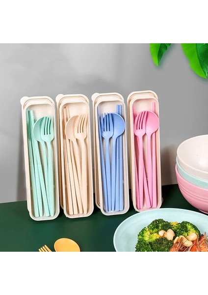 5 Adet Yeşil 1 Takım Buğday Samanı Sofra Öğrenciler Seyahat Piknik Taşınabilir Çatal Çubuk Kaşık Kılıfı ile Mutfak Aksesuarları ve Gadget (Yurt Dışından)