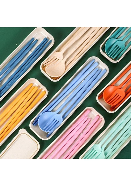 5 Adet Yeşil 1 Takım Buğday Samanı Sofra Öğrenciler Seyahat Piknik Taşınabilir Çatal Çubuk Kaşık Kılıfı ile Mutfak Aksesuarları ve Gadget (Yurt Dışından)