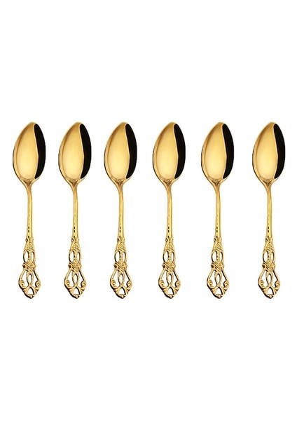 G Çay Kaşığı 6 Adet Paslanmaz Çelik Çatal Bıçak Kaşık Seti Altın Yemek Takımı Kraliyet Çay Kaşığı Çatal Bıçaklar Mutfak Batı Yemeği Gümüş Sofra Hediye (Yurt Dışından)