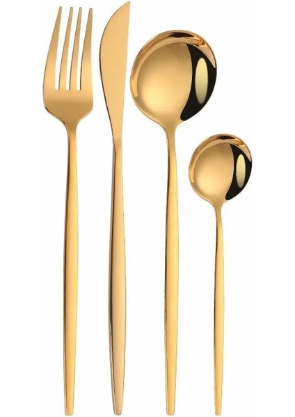 Pinksilver 4 Adet Ayna Altın Paslanmaz Çelik Çatal Bıçak Kaşık Seti Çocuk Çatal Bıçak Çorba Tatlı Buz Kaşığı Komple Akşam Yemeği Yemek Takımı Seti Çubuklarını (Yurt Dışından)