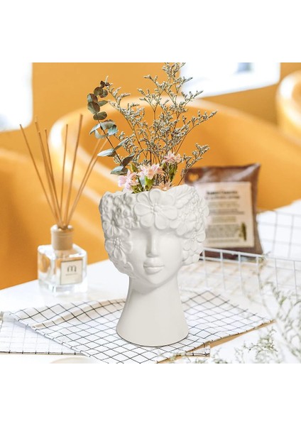 Dekor Için Beyaz Seramik Çiçek Vazo, Modern Stil Kadın Formu Yüz Vazo, Ev Ofis Dekoru Için Benzersiz Çiçek Vazo -A (Yurt Dışından) fırsatları