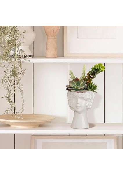 Dekor Için Beyaz Seramik Çiçek Vazo, Modern Stil Kadın Formu Yüz Vazo, Ev Ofis Dekoru Için Benzersiz Çiçek Vazo -A (Yurt Dışından) indirimleri